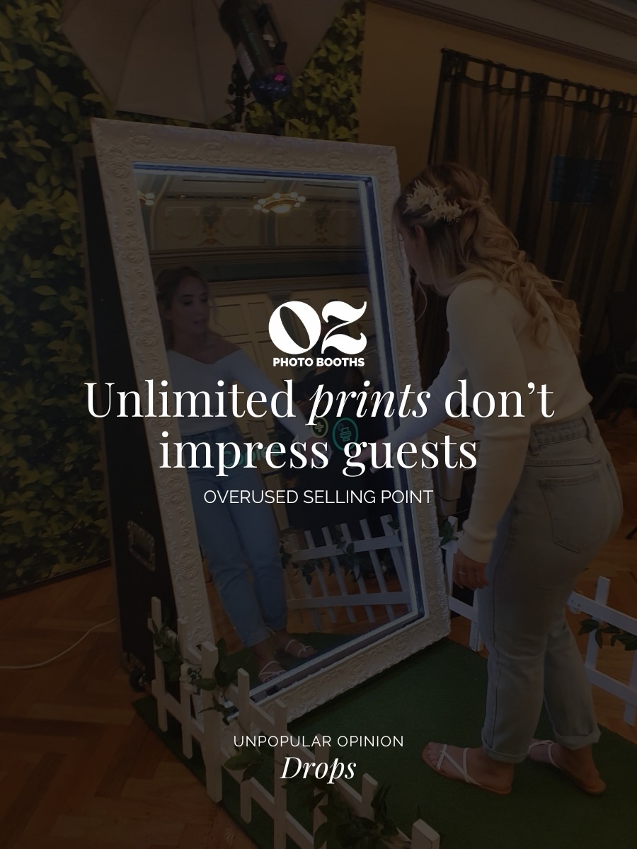 "Unlimited prints" sounds good... but it's not why people line up.
They come for the experience, not only for output.
#EventMarketing #PhotoBoothHire #WeddingIdeas #PartyExperience #EventValue