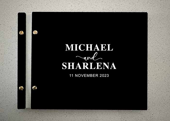 White Text on Black Acrylic Guest Book